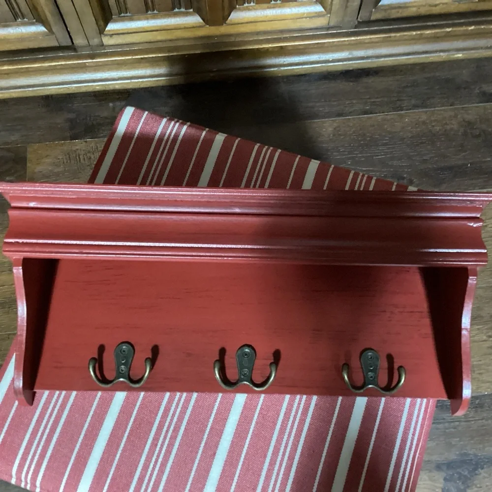 New red wooden 18” shelf or hanging rack.